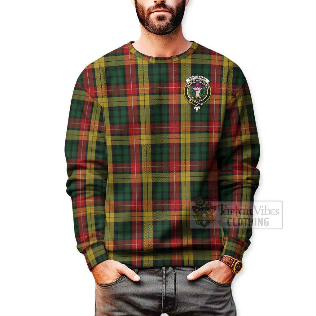 Tartan Vibes Clothing Buchanan Tartan Sweatshirt with Family Crest Celtic Skull Style