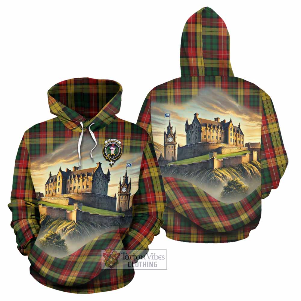 Tartan Vibes Clothing Buchanan Tartan Family Crest Hoodie with Scottish Ancient Castle Style