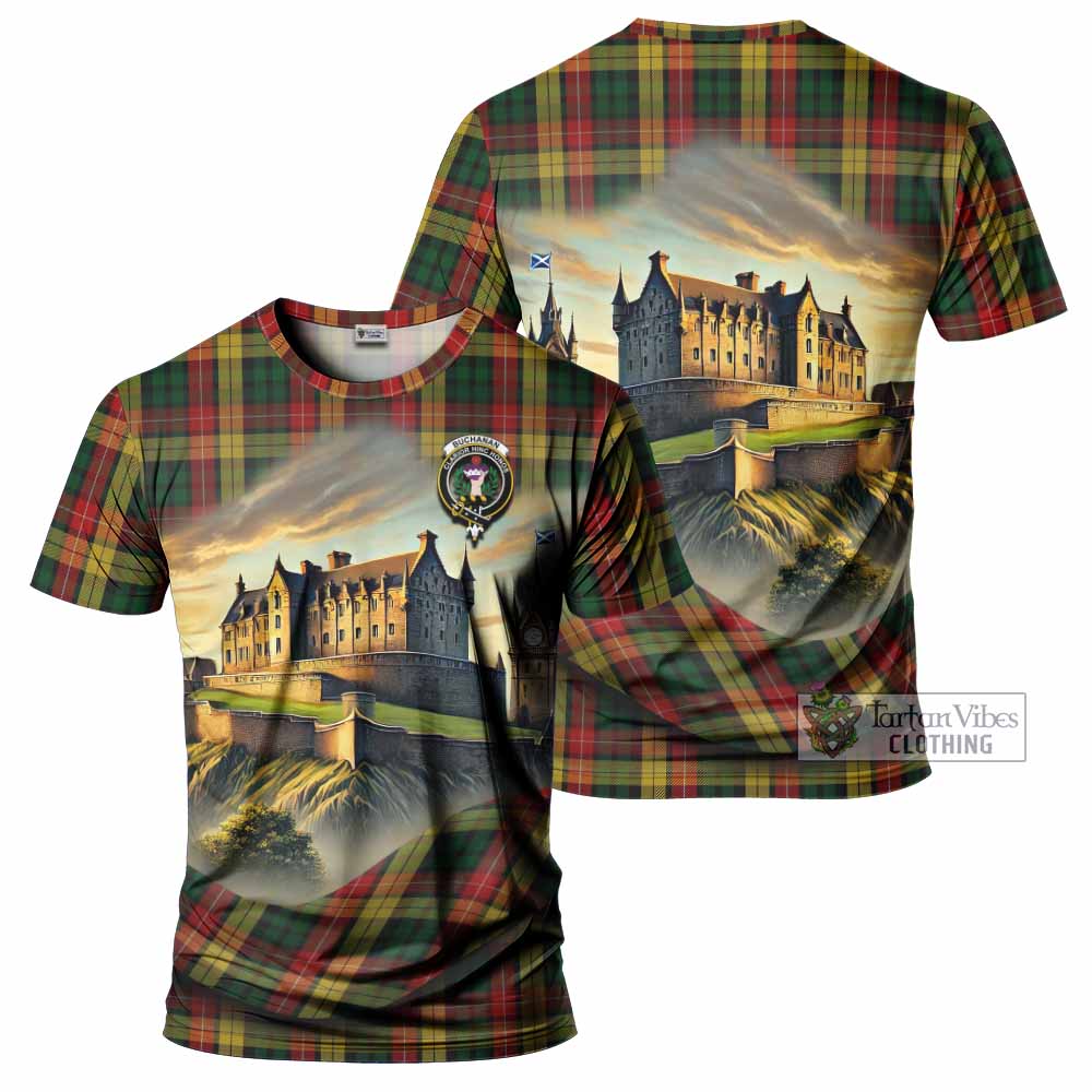 Tartan Vibes Clothing Buchanan Tartan Family Crest T-Shirt with Scottish Ancient Castle Stype