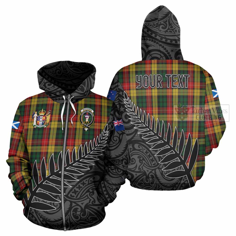 Tartan Vibes Clothing Buchanan Crest Tartan Hoodie with New Zealand Silver Fern Half Style