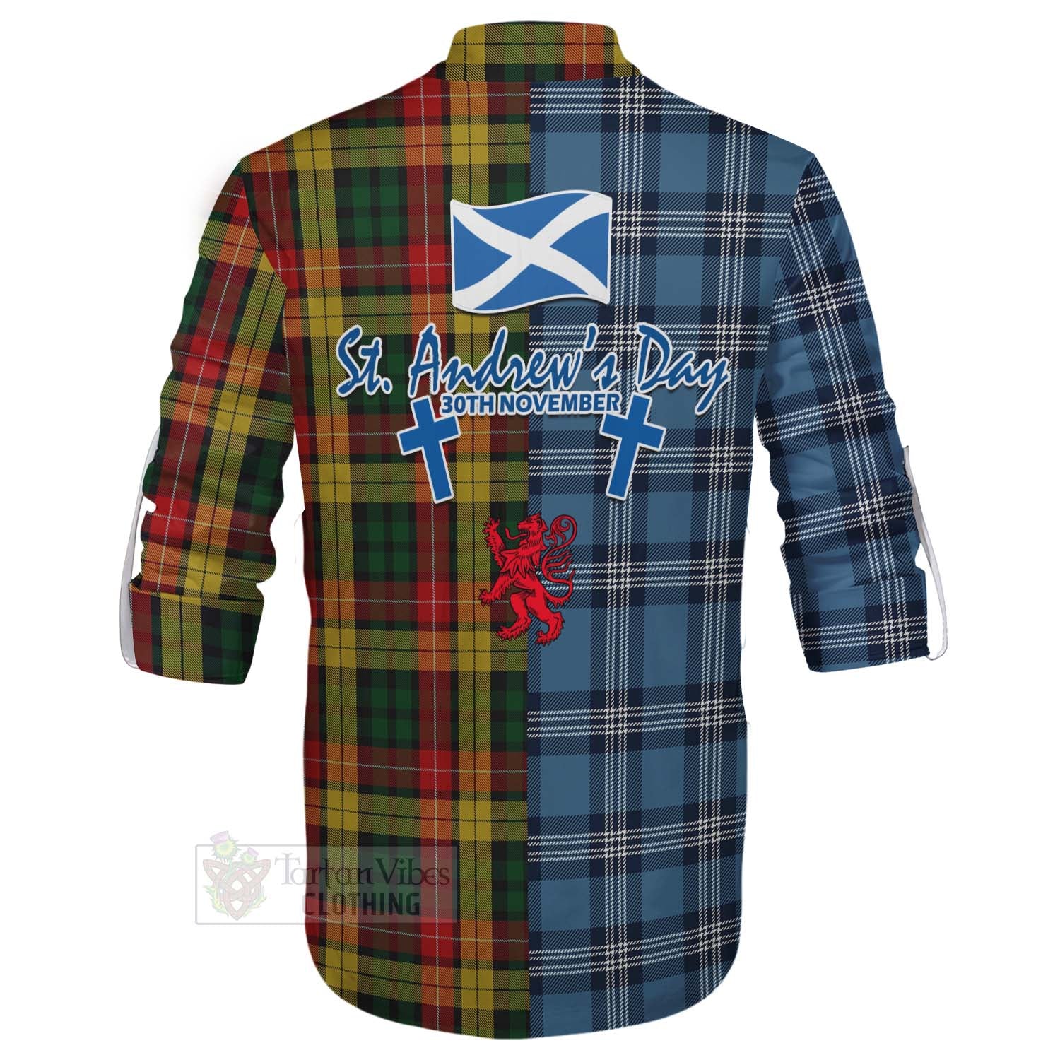 Tartan Vibes Clothing Buchanan Tartan Ghillie Kilt Shirt Happy St. Andrew's Day Half Tartan Style