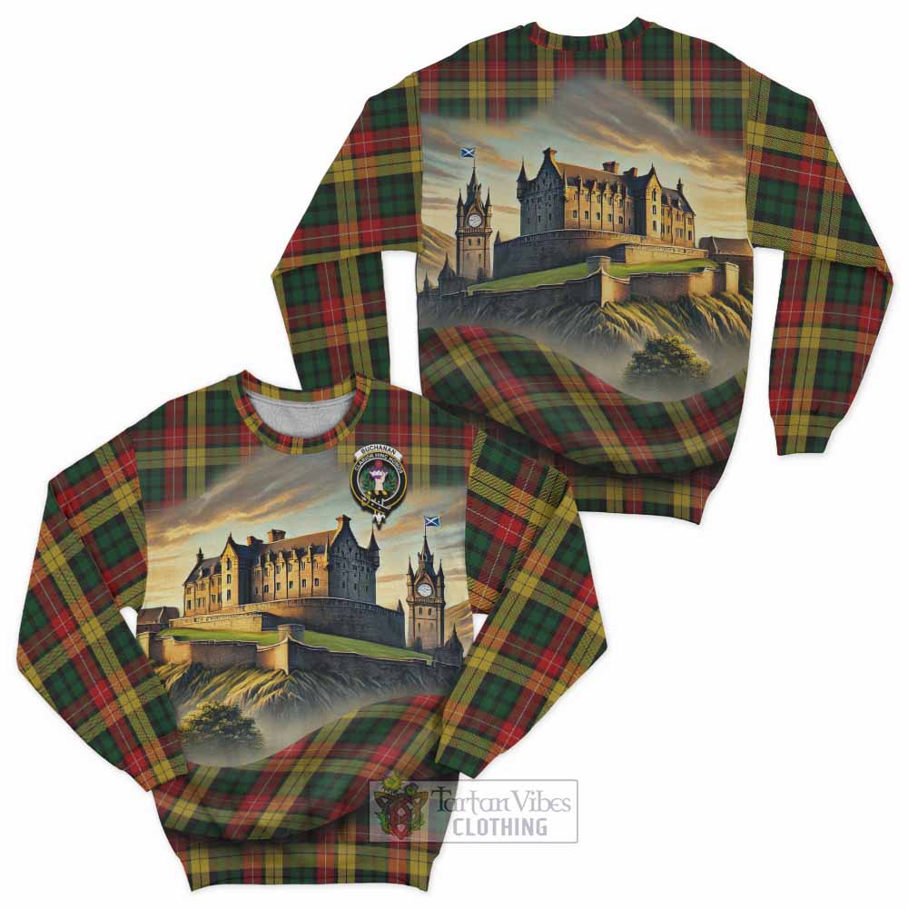 Tartan Vibes Clothing Buchanan Tartan Family Crest Sweatshirt with Scottish Ancient Castle Style