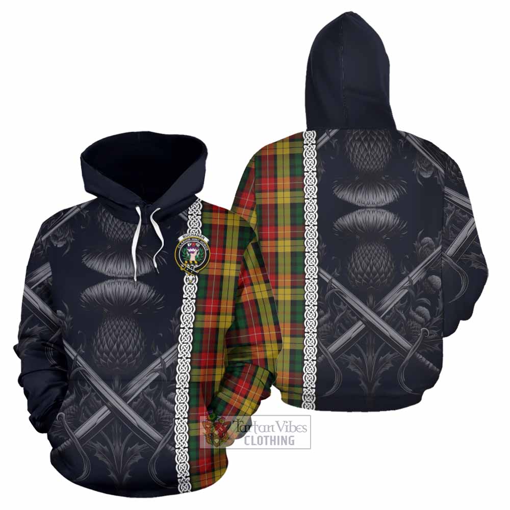 Tartan Vibes Clothing Buchanan Tartan Hoodie with Family Crest Cross Sword Thistle Celtic Vibes
