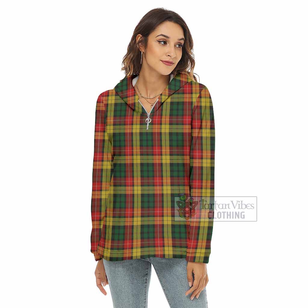 Tartan Vibes Clothing Buchanan Tartan Women's Borg  Half Zip Fleece Hoodie