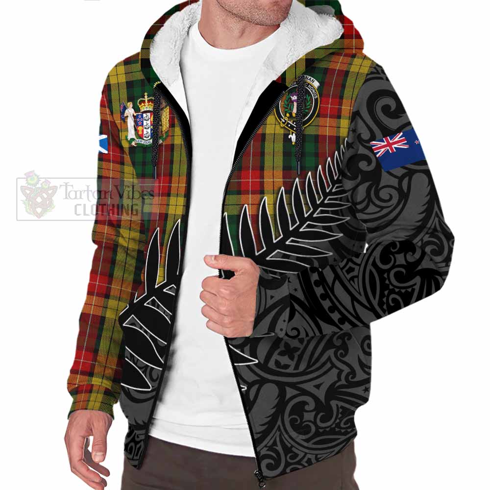 Tartan Vibes Clothing Buchanan Crest Tartan Sherpa Hoodie with New Zealand Silver Fern Half Style