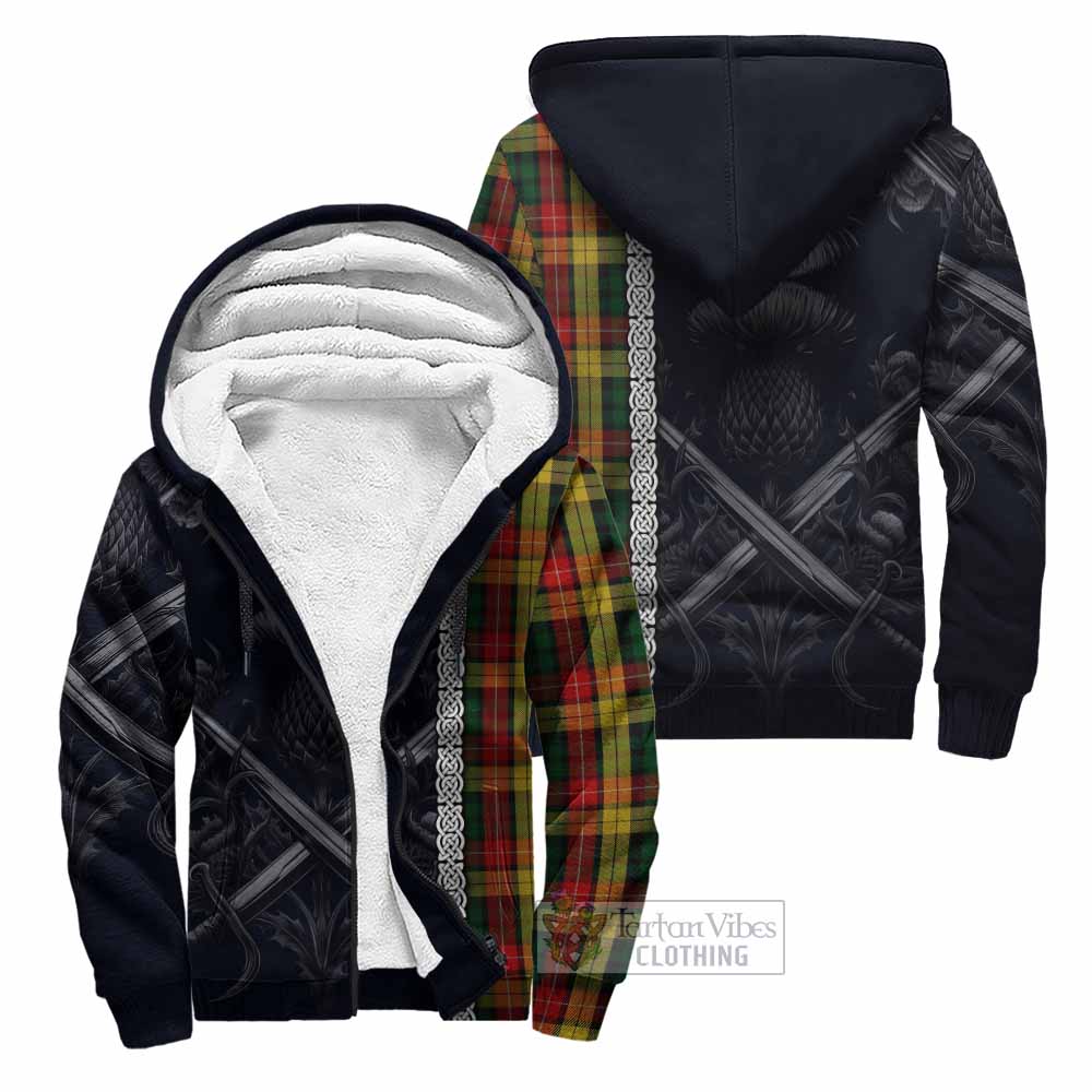 Tartan Vibes Clothing Buchanan Tartan Sherpa Hoodie with Family Crest Cross Sword Thistle Celtic Vibes