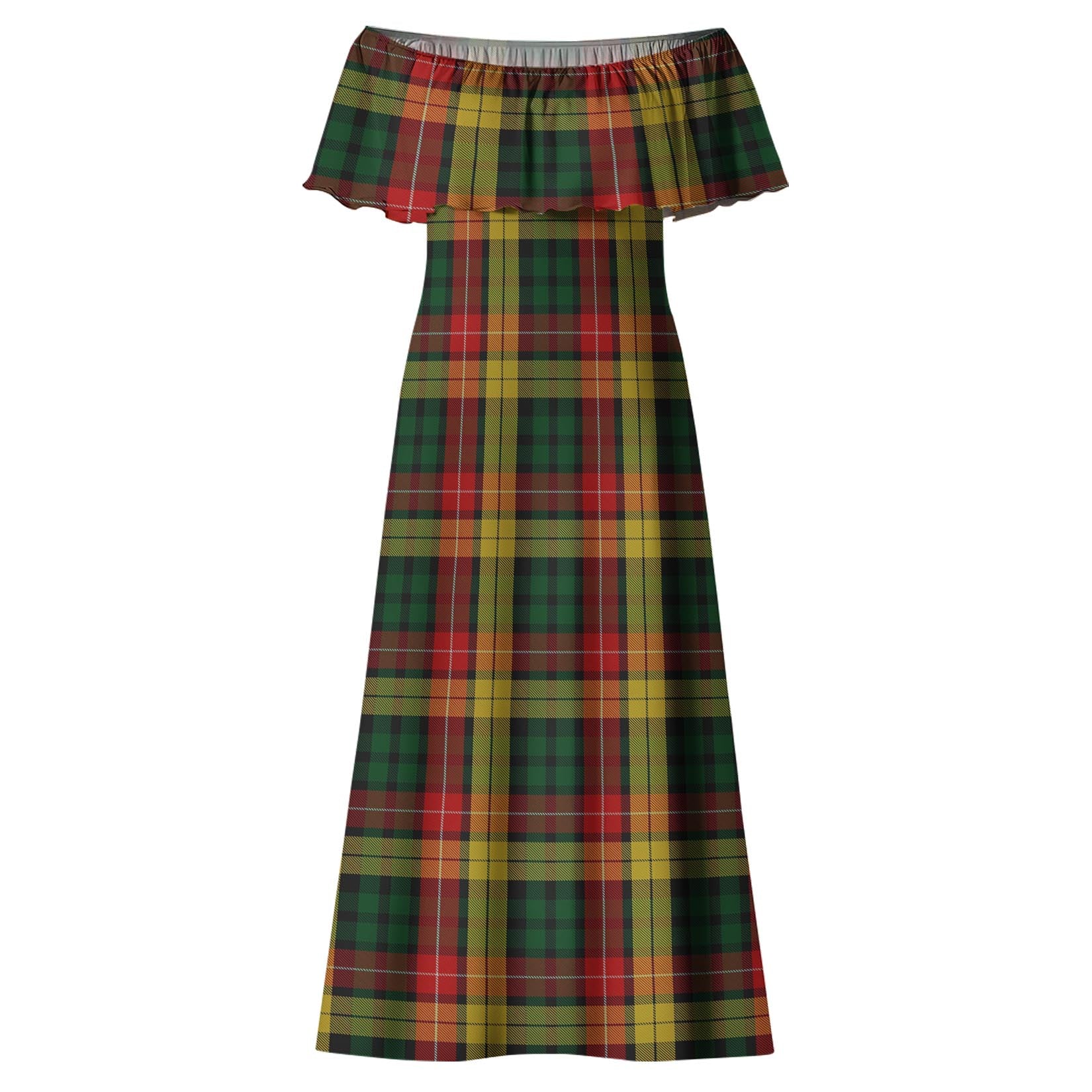 Buchanan Tartan Off Shoulder Long Dress - Tartanvibesclothing