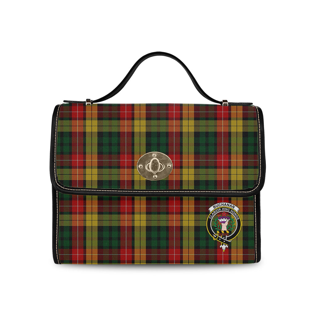 Buchanan Tartan Leather Strap Waterproof Canvas Bag with Family Crest