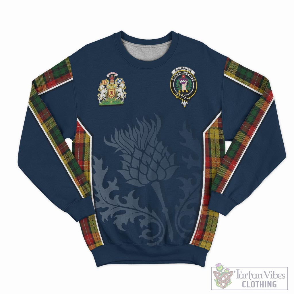 Tartan Vibes Clothing Buchanan Tartan Sweatshirt with Family Crest and Scottish Thistle Vibes Sport Style