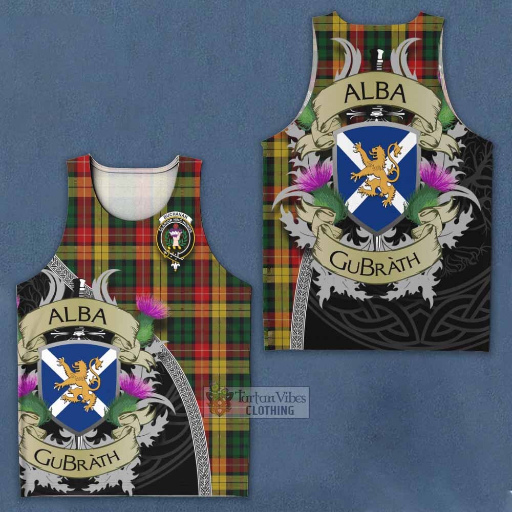 Tartan Vibes Clothing Buchanan Tartan Family Crest Men's Tank Top Lion Rampant Royal Thistle Shield Celtic Inspired
