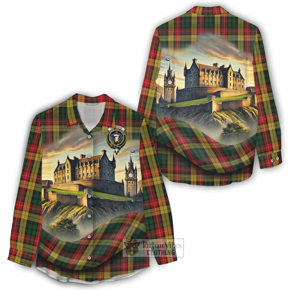 Tartan Vibes Clothing Buchanan Tartan Family Crest Women's Casual Shirt with Scottish Ancient Castle Style