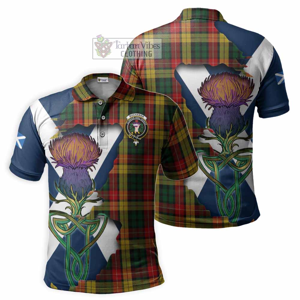 Tartan Vibes Clothing Buchanan Tartan Family Crest Polo Shirt Scottish Thistle Celtic Inspired