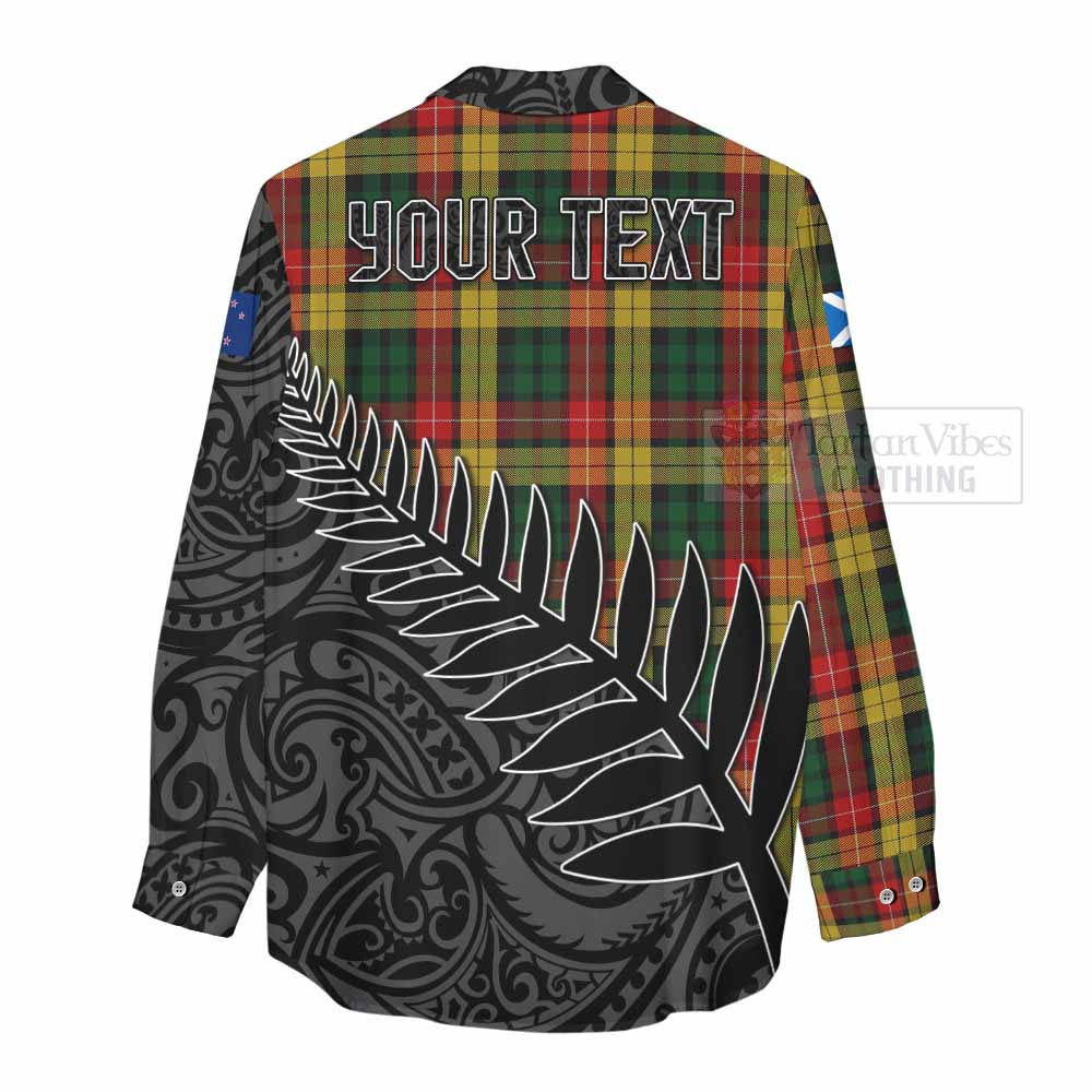 Tartan Vibes Clothing Buchanan Crest Tartan Women's Casual Shirt with New Zealand Silver Fern Half Style