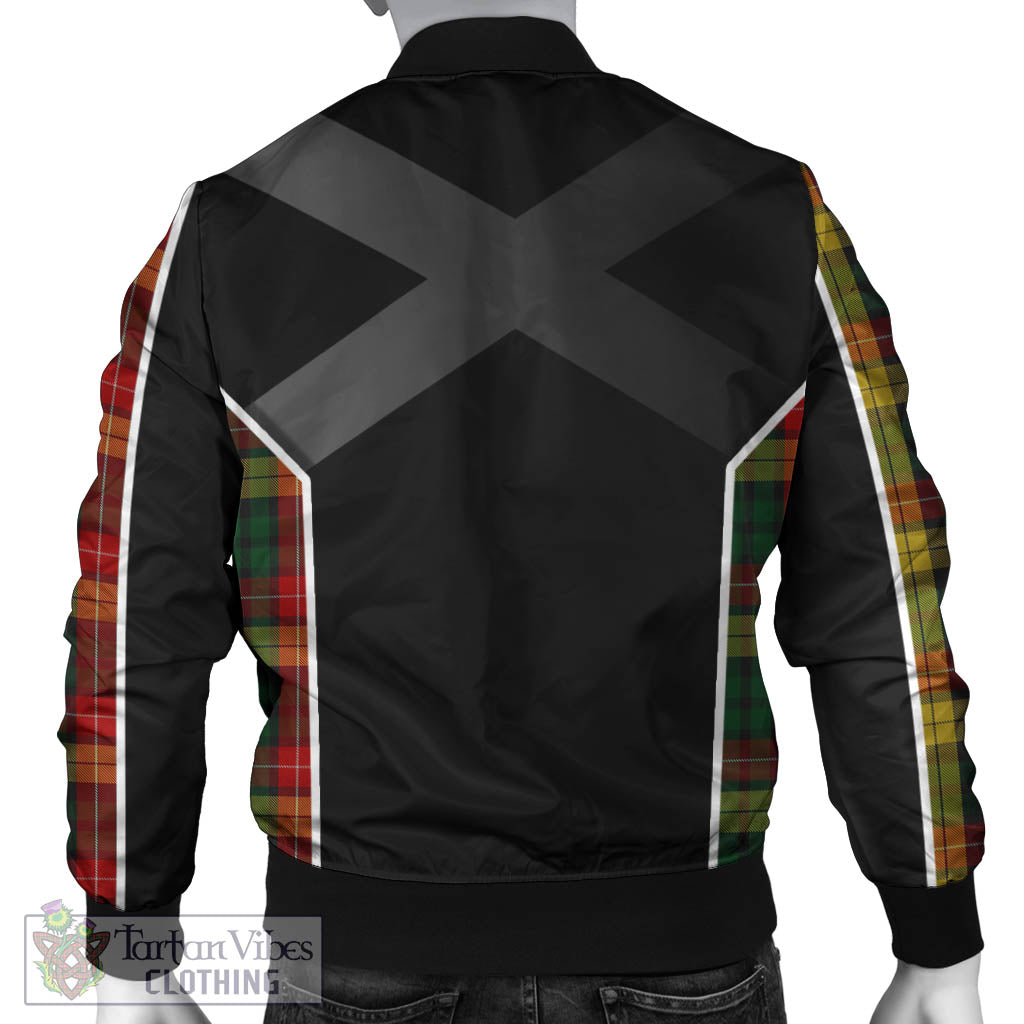 Tartan Vibes Clothing Buchanan Tartan Bomber Jacket with Family Crest and Scottish Thistle Vibes Sport Style