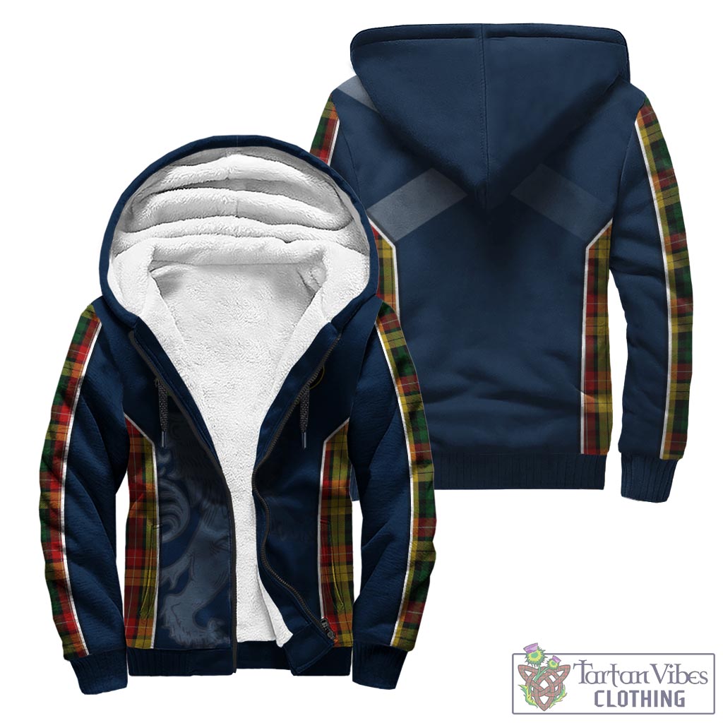 Tartan Vibes Clothing Buchanan Tartan Sherpa Hoodie with Family Crest and Lion Rampant Vibes Sport Style