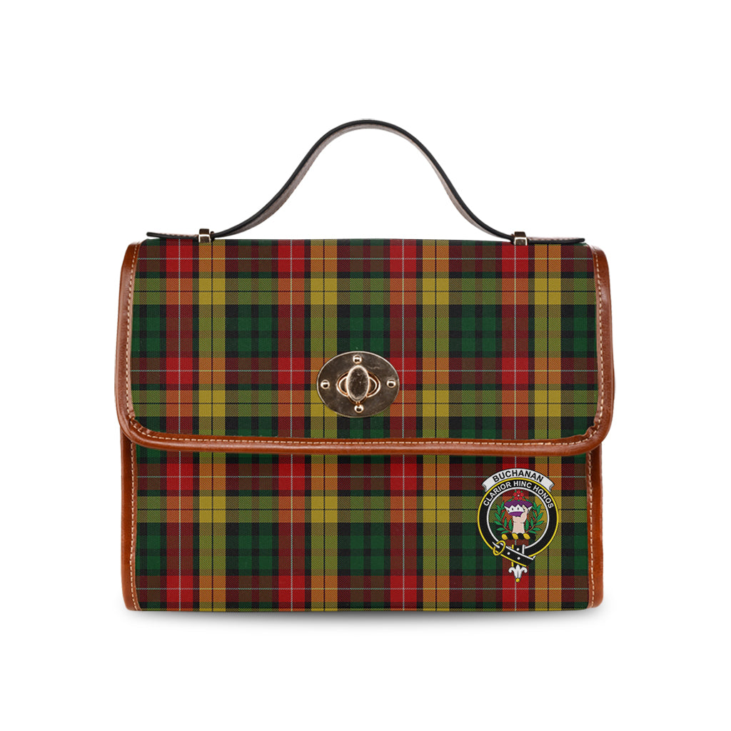 Buchanan Tartan Leather Strap Waterproof Canvas Bag with Family Crest