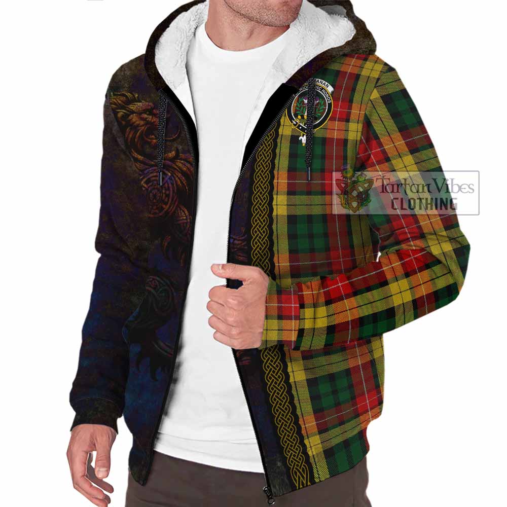 Tartan Vibes Clothing Buchanan Tartan Family Crest Sherpa Hoodie Alba Gu Brath Be Brave Lion Ancient Style