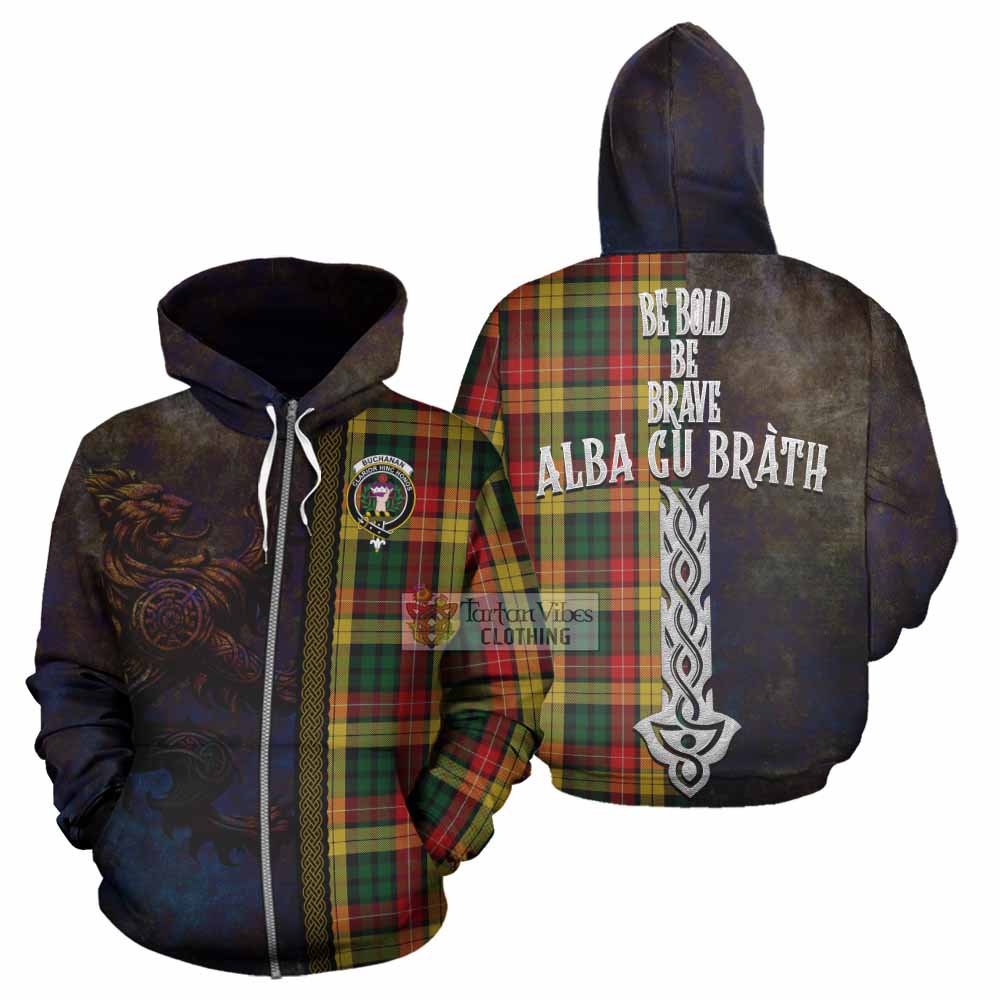 Tartan Vibes Clothing Buchanan Tartan Family Crest Hoodie Alba Gu Brath Be Brave Lion Ancient Style