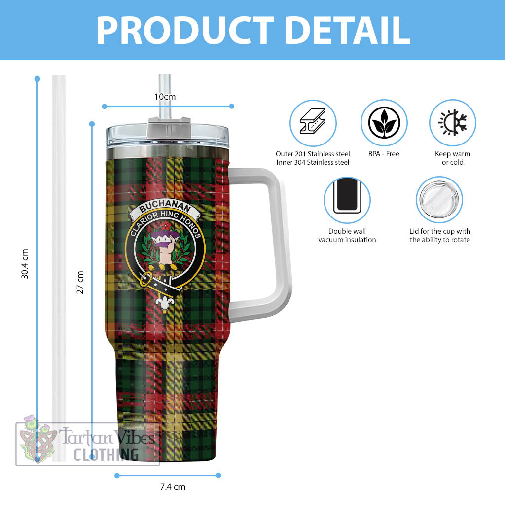 Tartan Vibes Clothing Buchanan Tartan and Family Crest Tumbler with Handle