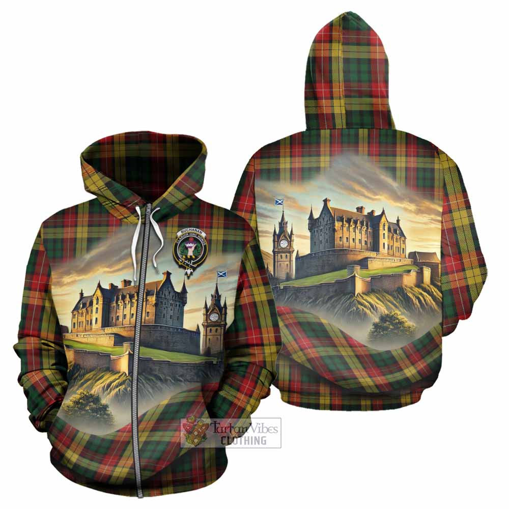 Tartan Vibes Clothing Buchanan Tartan Family Crest Hoodie with Scottish Ancient Castle Style