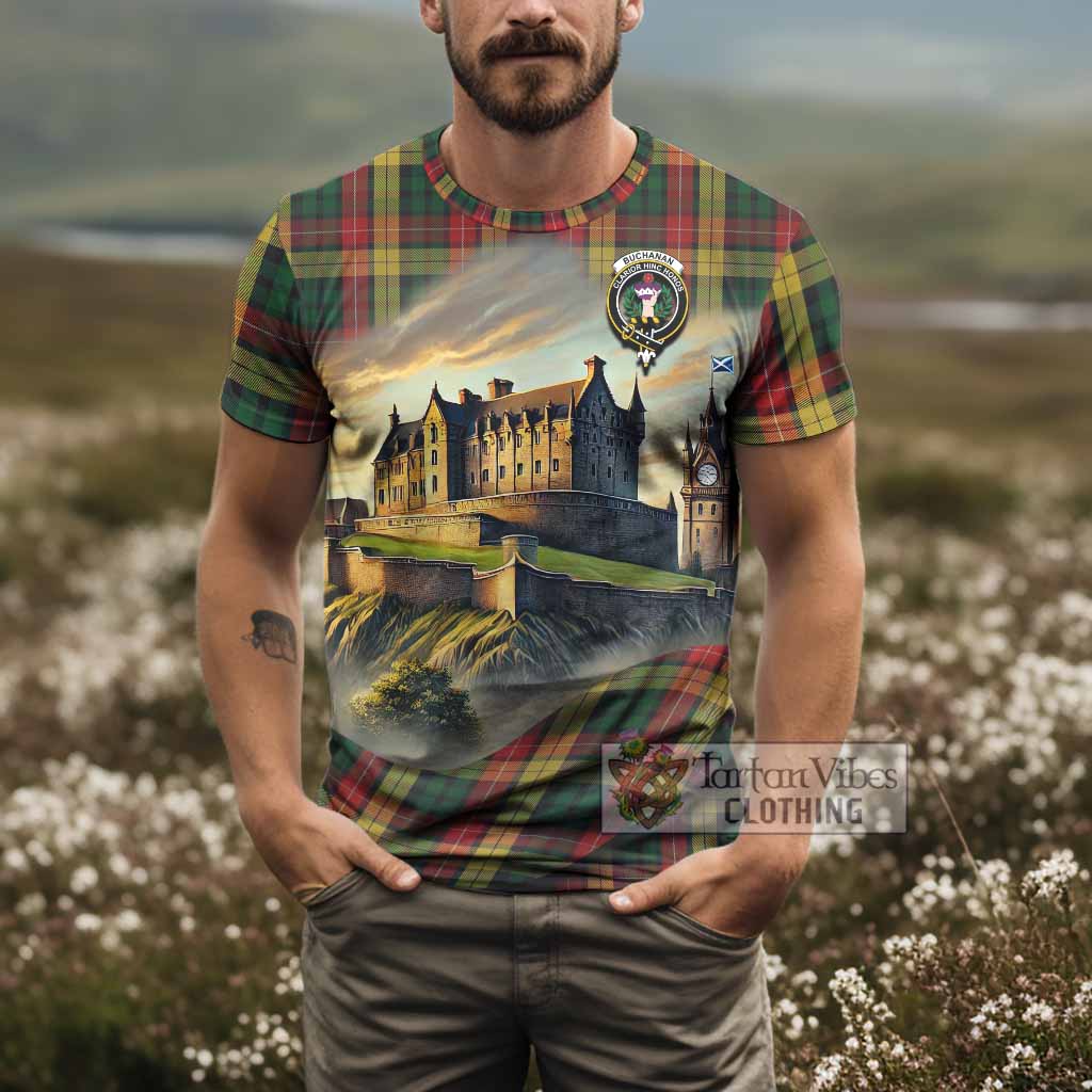 Tartan Vibes Clothing Buchanan Tartan Family Crest T-Shirt with Scottish Ancient Castle Stype