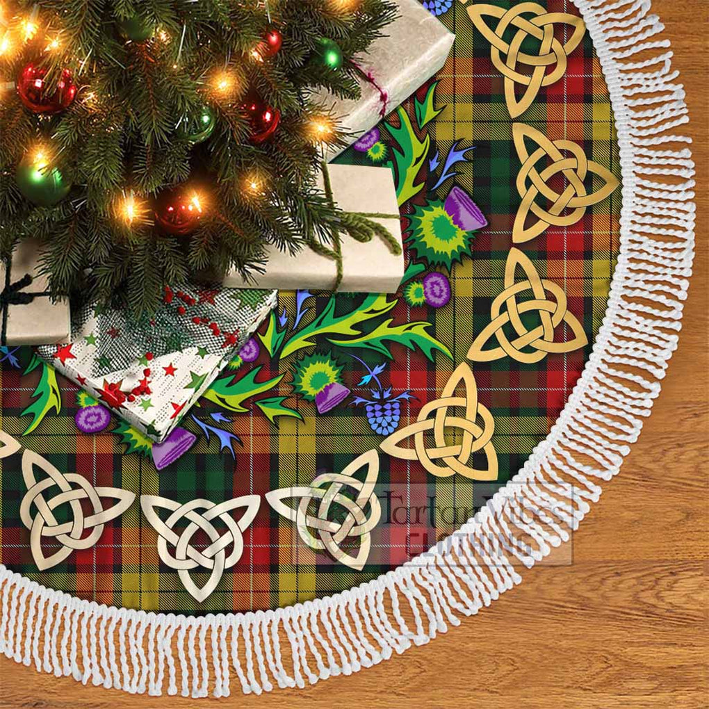 Tartan Vibes Clothing Buchanan Tartan Christmas Tree Skirt with Thistle Celtic Knot Style