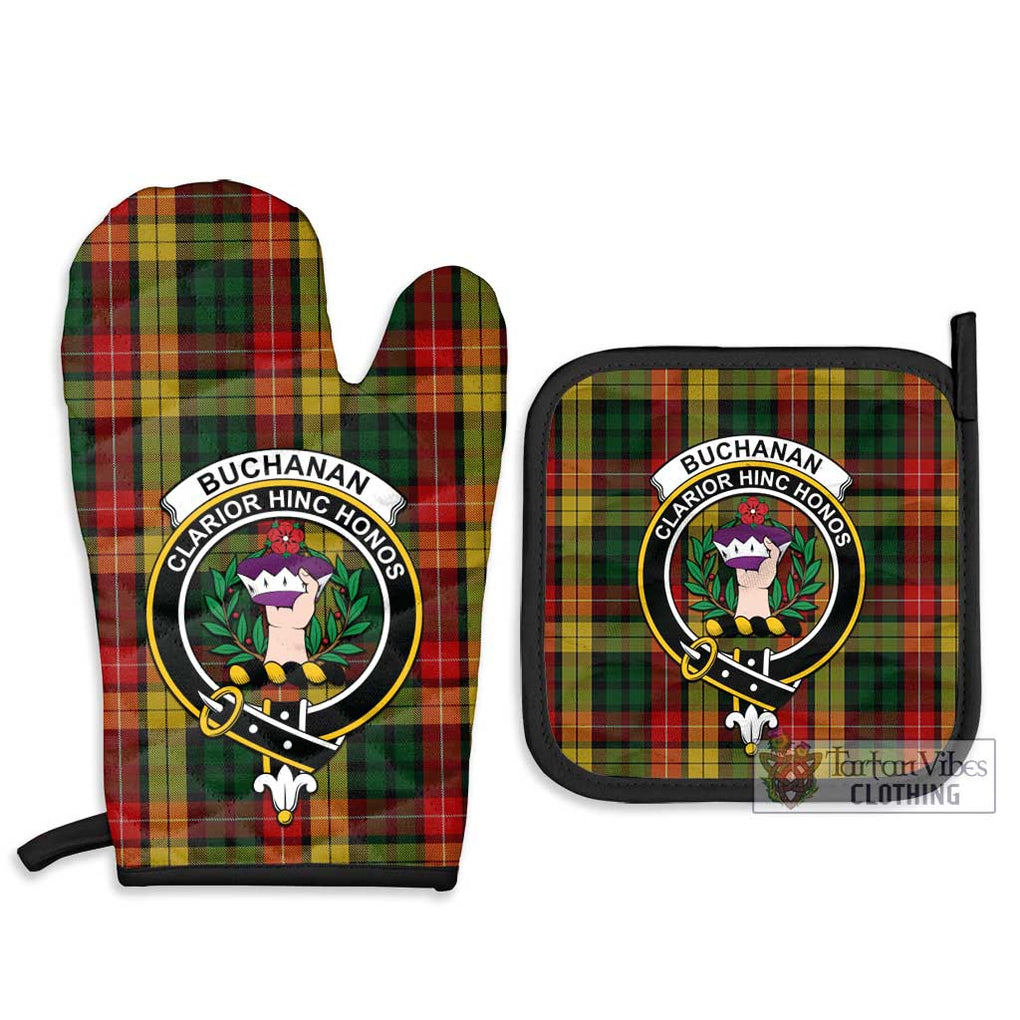 Buchanan Tartan Combo Oven Mitt & Pot-Holder with Family Crest Combo 1 Oven Mitt & 2 Pot-Holder Black - Tartan Vibes Clothing