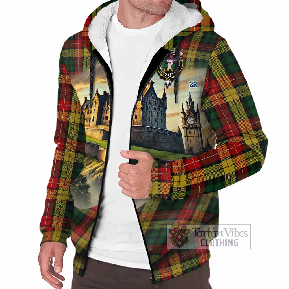 Tartan Vibes Clothing Buchanan Tartan Family Crest Sherpa Hoodie with Scottish Ancient Castle Style