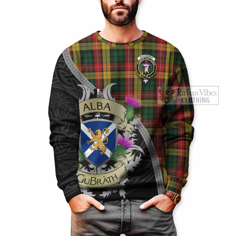 Tartan Vibes Clothing Buchanan Tartan Family Crest Sweatshirt Lion Rampant Royal Thistle Shield Celtic Inspired