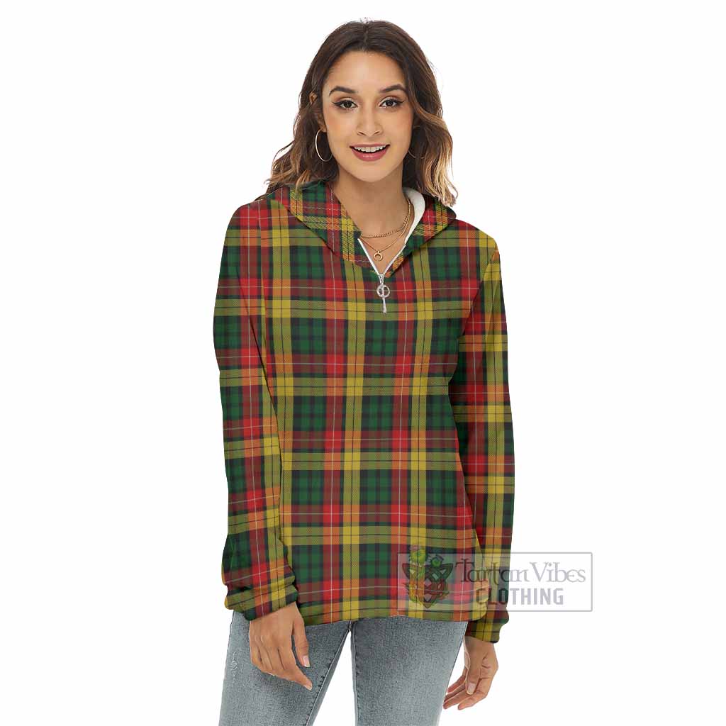 Tartan Vibes Clothing Buchanan Tartan Women's Borg  Half Zip Fleece Hoodie
