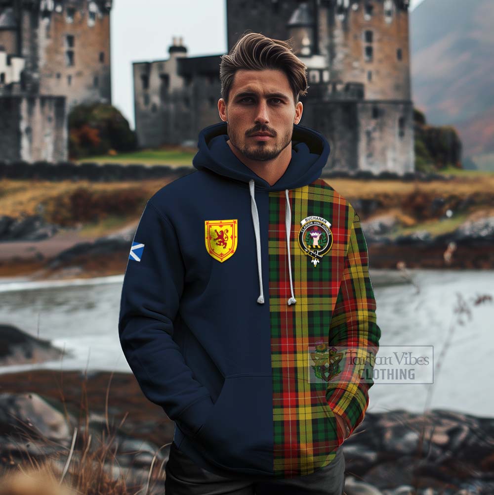 Tartan Vibes Clothing Buchanan Tartan Cotton Hoodie Alba with Scottish Lion Royal Arm Half Style