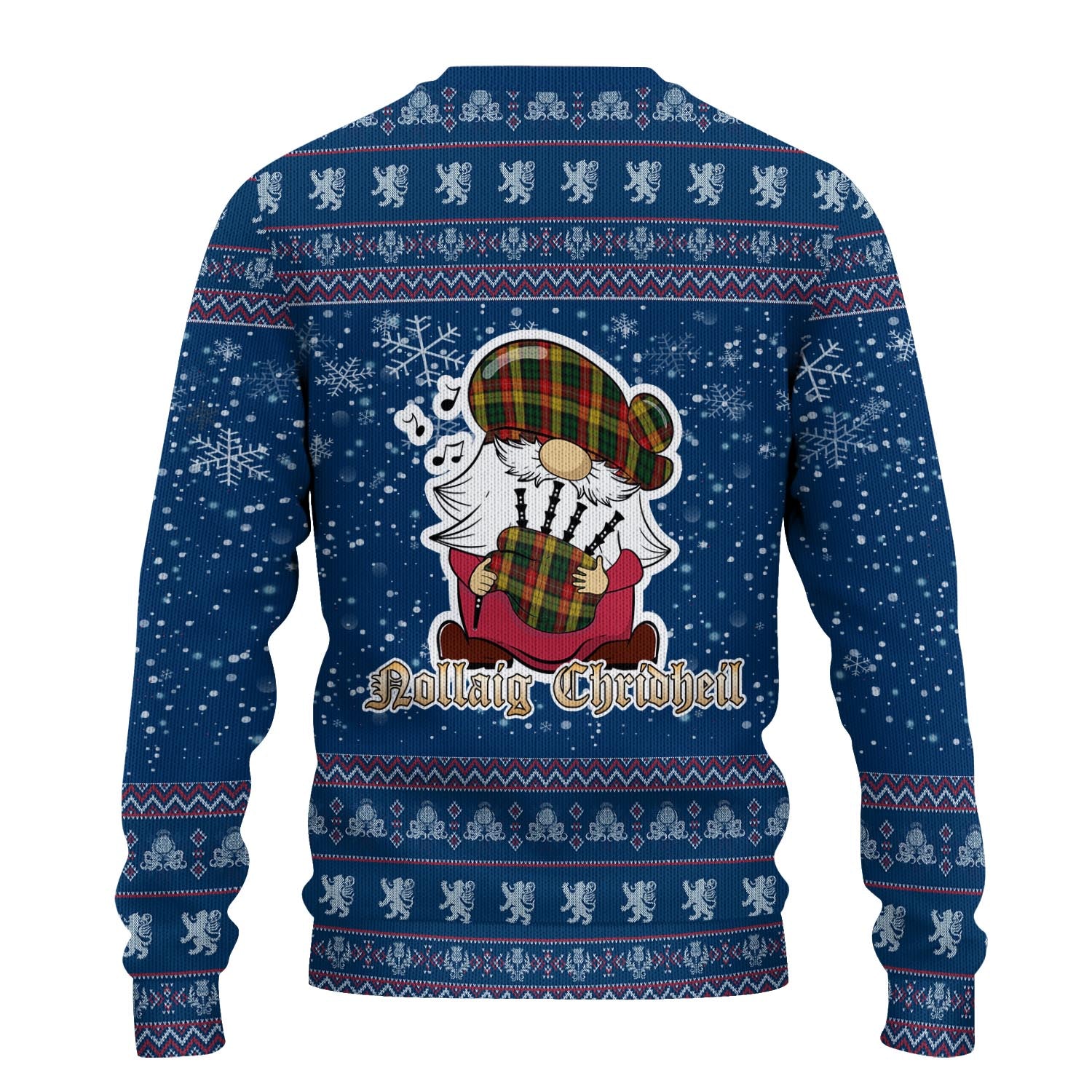 Buchanan Clan Christmas Family Knitted Sweater with Funny Gnome Playing Bagpipes - Tartanvibesclothing