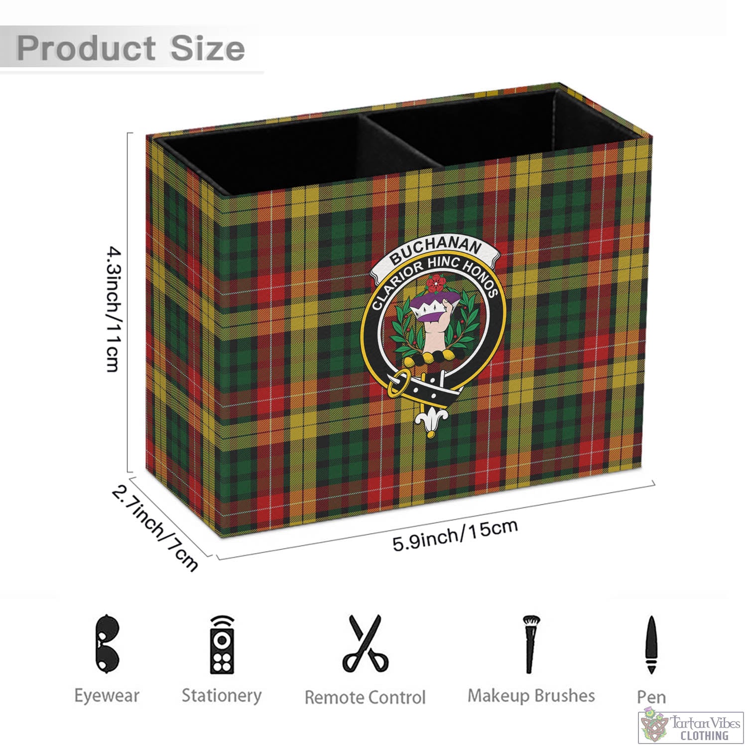Tartan Vibes Clothing Buchanan Tartan Pen Holder with Family Crest