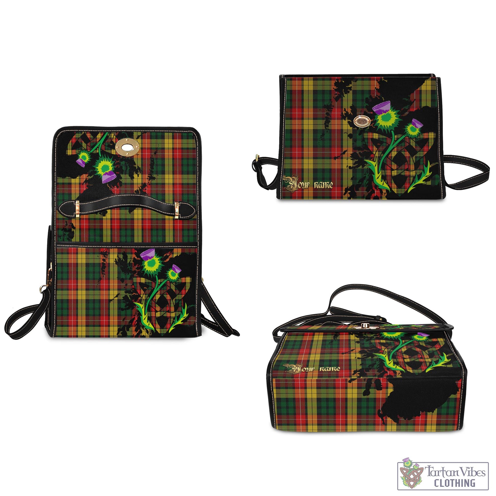 Buchanan Tartan Waterproof Canvas Bag with Scotland Map and Thistle Celtic Accents - Tartan Vibes Clothing