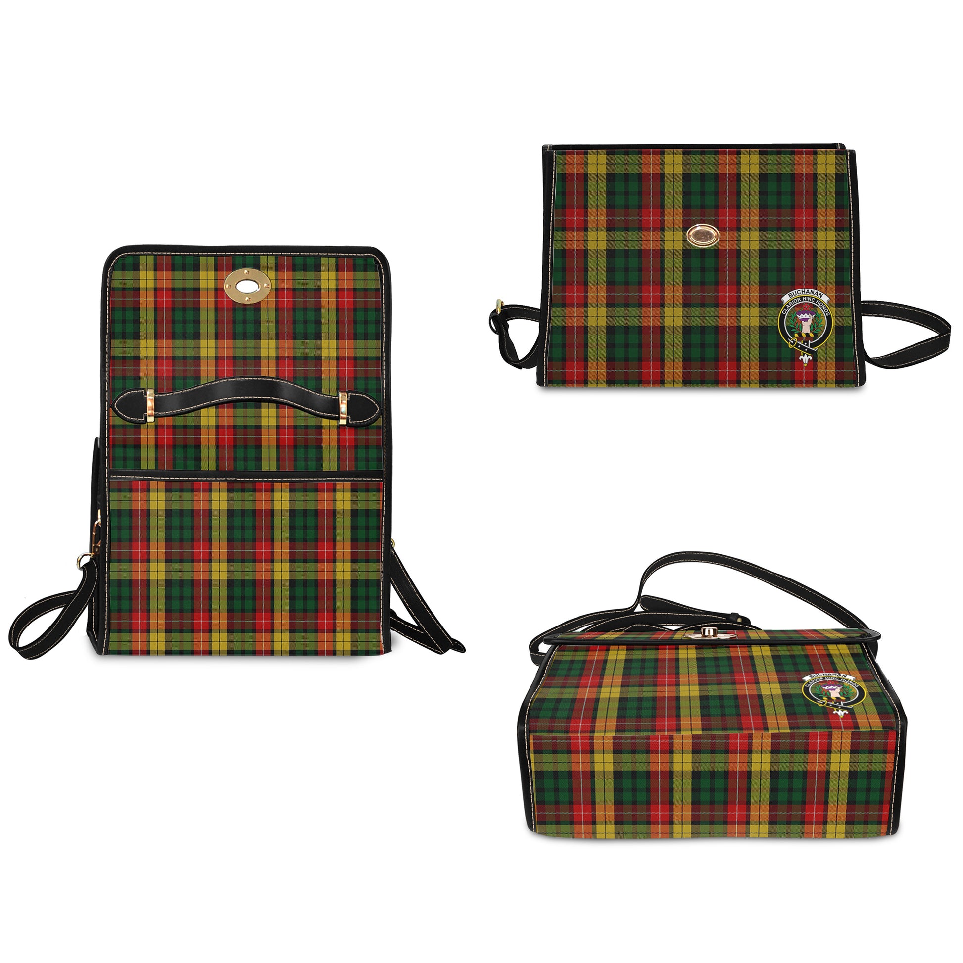 Buchanan Tartan Leather Strap Waterproof Canvas Bag with Family Crest