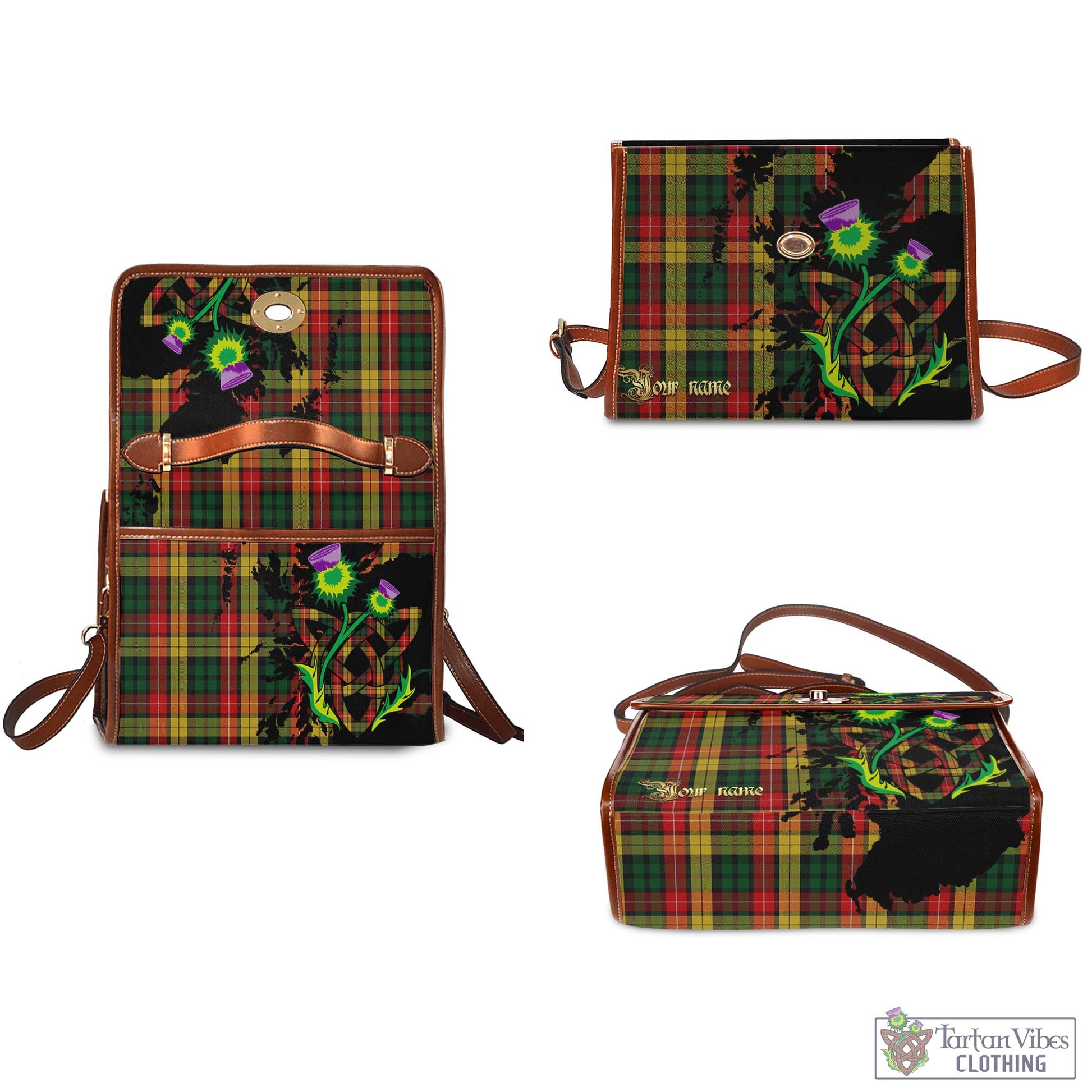 Buchanan Tartan Waterproof Canvas Bag with Scotland Map and Thistle Celtic Accents - Tartan Vibes Clothing