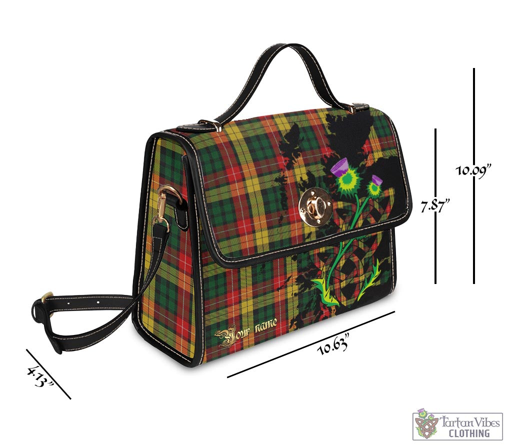 Buchanan Tartan Waterproof Canvas Bag with Scotland Map and Thistle Celtic Accents - Tartan Vibes Clothing