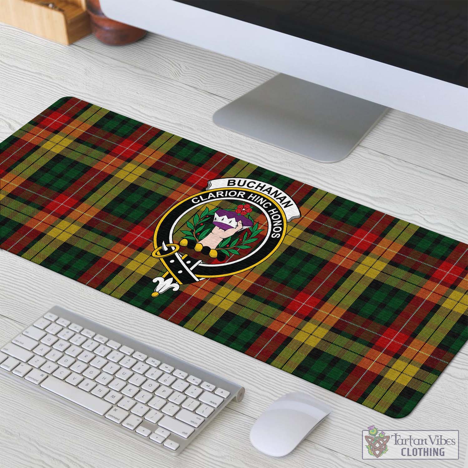 Tartan Vibes Clothing Buchanan Tartan Mouse Pad with Family Crest