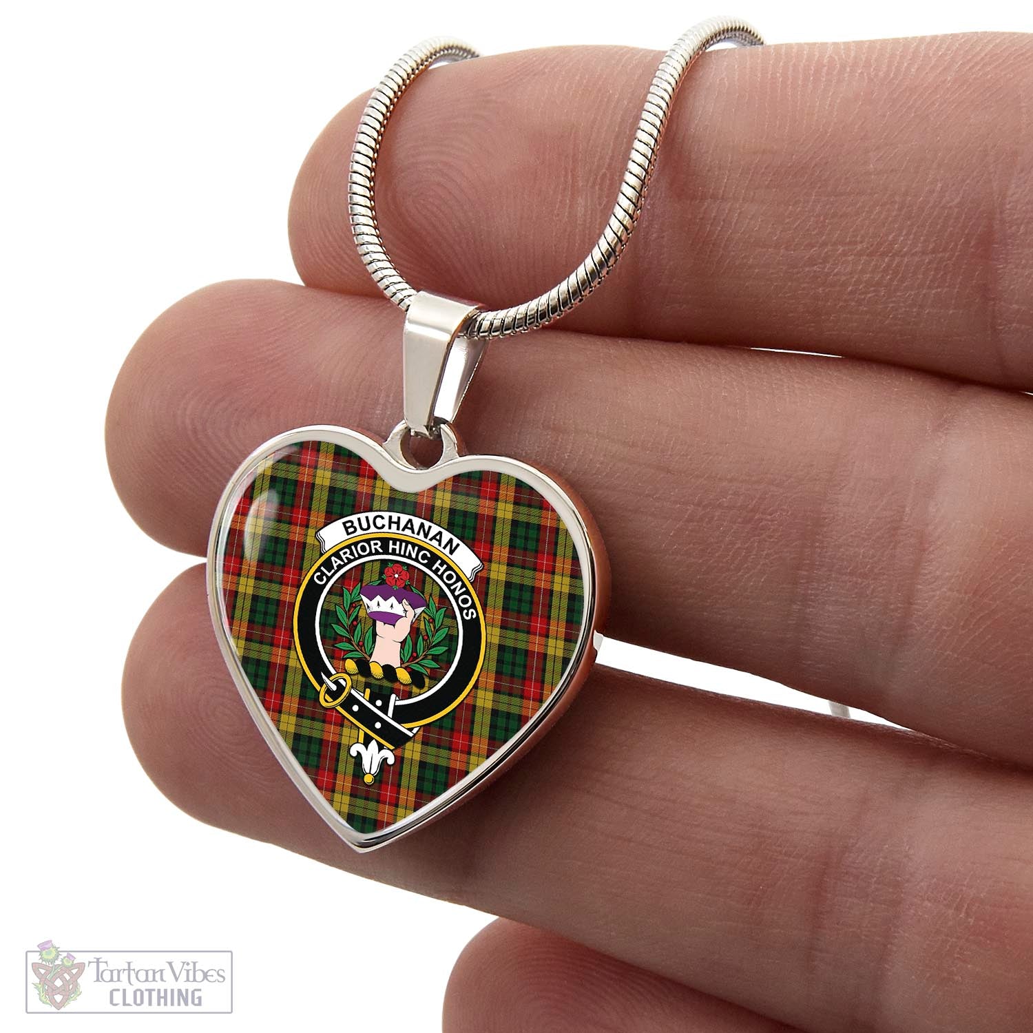 Tartan Vibes Clothing Buchanan Tartan Heart Necklace with Family Crest