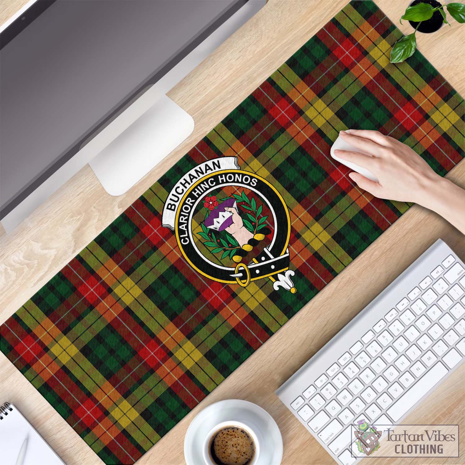 Tartan Vibes Clothing Buchanan Tartan Mouse Pad with Family Crest