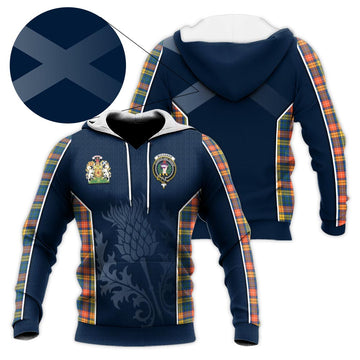 Buchanan Ancient Tartan Knitted Hoodie with Family Crest and Scottish Thistle Vibes Sport Style