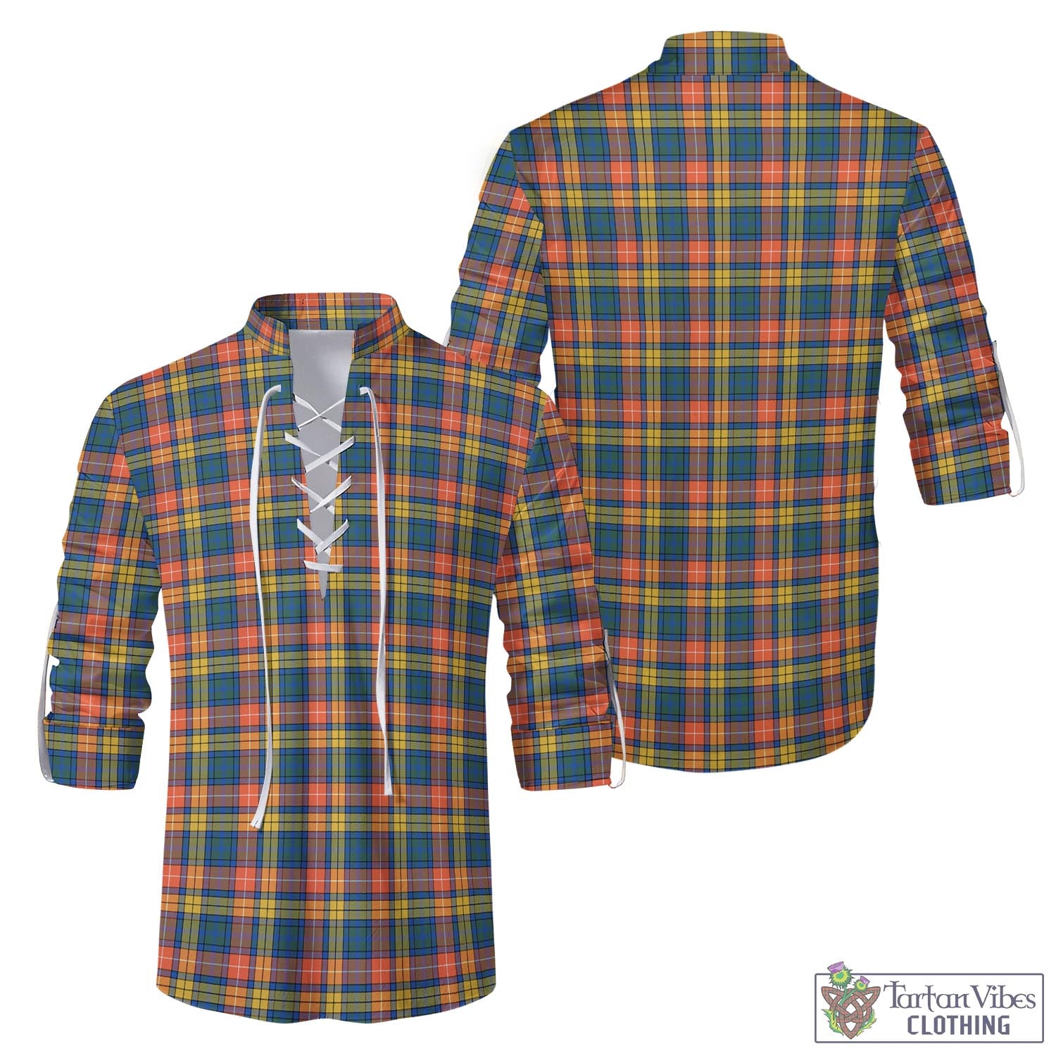 Tartan Vibes Clothing Buchanan Ancient Tartan Men's Scottish Traditional Jacobite Ghillie Kilt Shirt