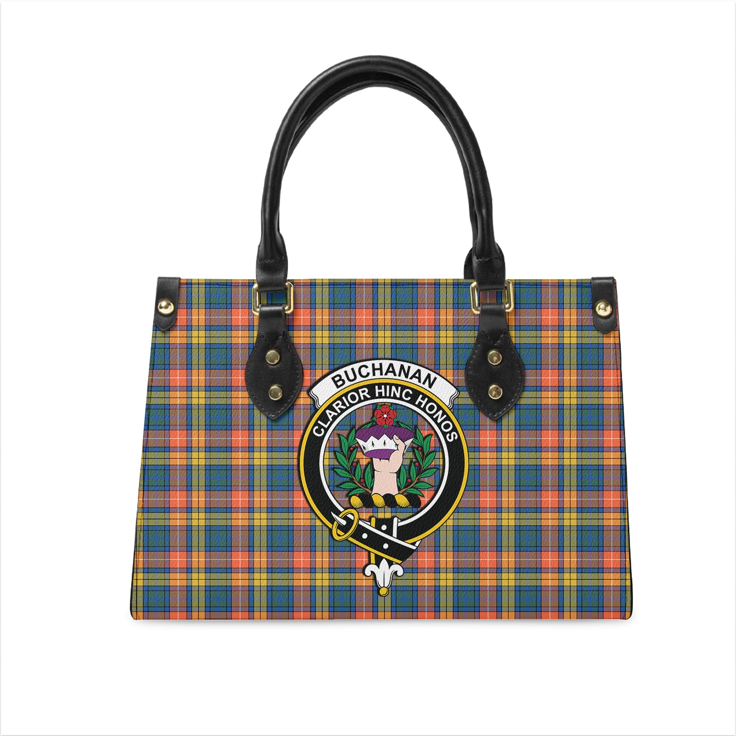 Buchanan Ancient Tartan Leather Bag with Family Crest One Size 29*11*20 cm - Tartanvibesclothing