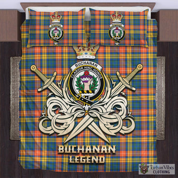 Buchanan Ancient Tartan Bedding Set with Clan Crest and the Golden Sword of Courageous Legacy