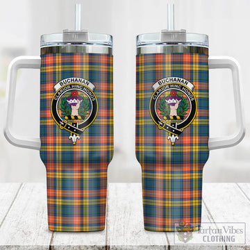 Buchanan Ancient Tartan and Family Crest Tumbler with Handle