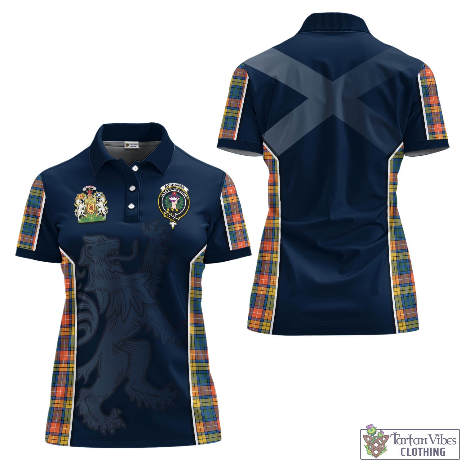 Tartan Vibes Clothing Buchanan Ancient Tartan Women's Polo Shirt with Family Crest and Lion Rampant Vibes Sport Style