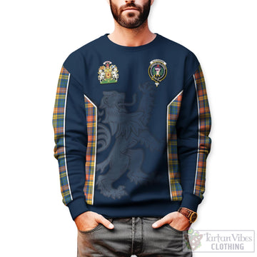 Buchanan Ancient Tartan Sweater with Family Crest and Lion Rampant Vibes Sport Style
