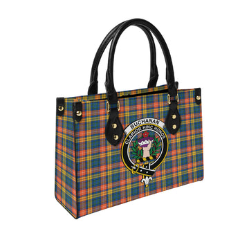 Buchanan Ancient Tartan Leather Bag with Family Crest