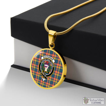Buchanan Ancient Tartan Circle Necklace with Family Crest