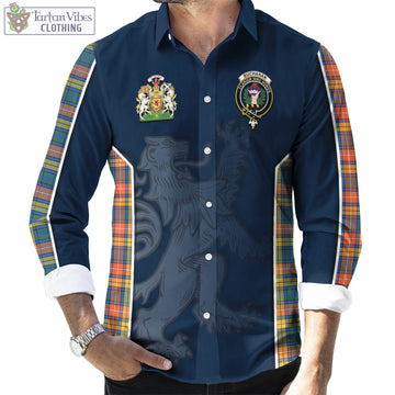 Buchanan Ancient Tartan Long Sleeve Button Up Shirt with Family Crest and Lion Rampant Vibes Sport Style